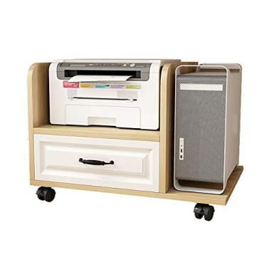 Imagem de Suporte de CPU de madeira para PC, suporte de mesa móvel, suporte de chão para PC, rodas fundidas, suporte de impressora simples sob a mesa, suporte de 4 cores (cor: natural, tamanho: G)