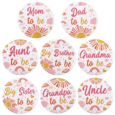 Imagem de Serencatcher Conjunto de 8 peças de alfinetes de família para chá de bebê, decoração de chá de bebê, rosa, arco-íris, sol, mãe, pai, tio, tio, avô, avó, irmã mais velha, irmão, para lembrancinhas de