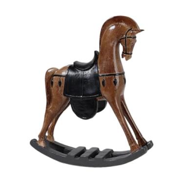 Imagem de Generic Estátua de cavalo de balanço, decoração de mesa, estátua de animal, escultura de resina para escritório, peça central, sala de estar, artesanato, Marrom