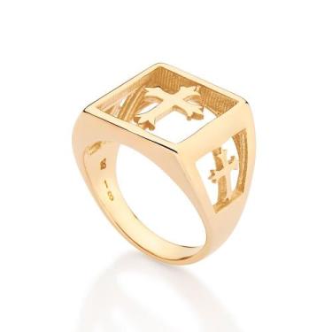 Imagem de Maxi Anel Chevalier com Cruz Banhado a Ouro Rommanel 513586, 26, Doura