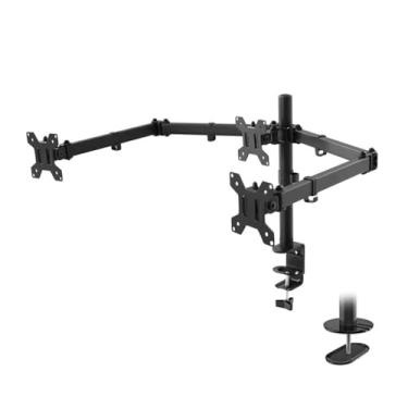 Imagem de FINYQBET Suporte para Monitor Triplo - Compatível com Monitores de 13-27 Polegadas, Ajuste de Altura e Rotação 360°, Ideal para Escritório e Gamers, Economiza Espaço