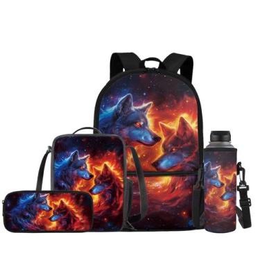 Imagem de Mochila JEOCODY Wolf para meninas e crianças com lancheira e estojo pa