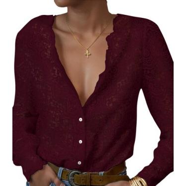 Imagem de Blusa LUXVEER Lace Top para mulheres em poliamida/algodão vermelho esc