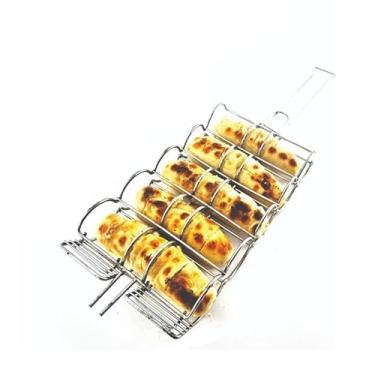 Imagem de Grelha Churrasqueira Com Trava Para Pão De Alho E Legumes, 53x17cm, Resistente Ao Calor, Ideal Para Churrascos Domésticos, Fácil De Limpar E Prática