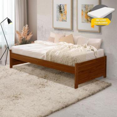 Imagem de Cama Solteiro com Colchão Mona Gabrieli Mona Madeira Maciça Castanho -