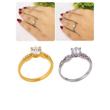 Imagem de Anel Feminino Zircônia Cristal Solitário Cravejado Delicado - Visujoia