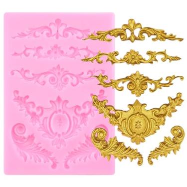 Imagem de Moldes de silicone barroco rolagem barroco molde de borda de fondant para decoração de bolo de casamento, aniversário, enfeite de cupcake, pasta de goma de chocolate, argila de polímero
