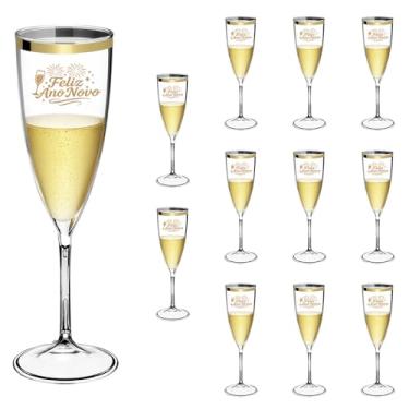 Imagem de Taça Espumante Ano Novo 170ml Acrílico Borda Dourada 12pçs (TRANSPARENTE)