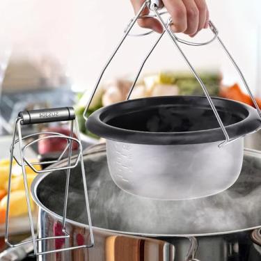 Imagem de Pegador de tigela de aço inoxidável, suporte de tigela multiuso, pinça de cozinha, com pinça de silicone, para uso em micro-ondas, forno, fritadeira a ar