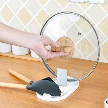 Imagem de Suporte de espátula com tampa de panela dobrável, bandeja de suporte de colher de pauzinhos - branco