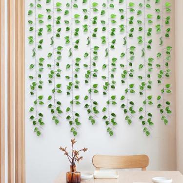 Imagem de Guirlanda de hera artificial, vinhas falsas, cenário de vegetação sintética para decoração de parede de casa, jardim, festa de casamento, folhas de pothos