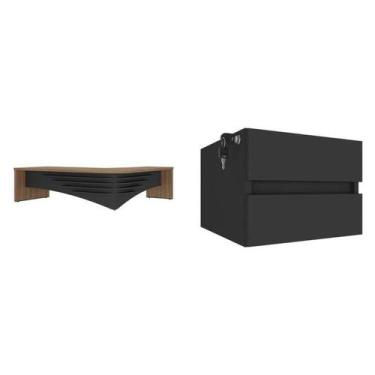 Imagem de Mesa para Escritório em L Diretor em Tamburato com 2 Gavetas com Chave
