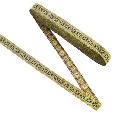 Imagem de Fita de poliéster plana bordada estilo étnico dourado 11 jardas - padrão floral jacquard fita tirolesa para decorações de artesanato DIY, 10x4x1.5, Poliéster, Sem pedras preciosas