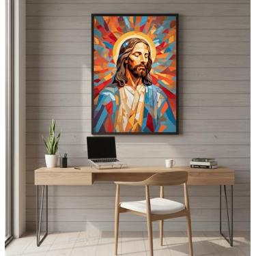 Imagem de Quadro Decorativo Religioso Jesus Cristo em Arte Sala Hall 80x60 (02, Preto, 80x60)