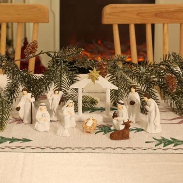 Imagem de MEETYAMOR Conjunto de 11 bonecos de presépio de resina para decoração de Natal, decorações de Natal para ambientes internos para mesa de casa, prateleira de cozinha