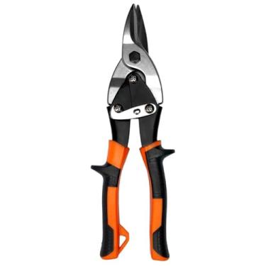 Imagem de Tesoura Manual para Chapa, Aço Cromo Vanádio, Cabo Ergonômico Preto e Laranja, Corte Reto, Uso Profissional em Serralheria e Bricolagem