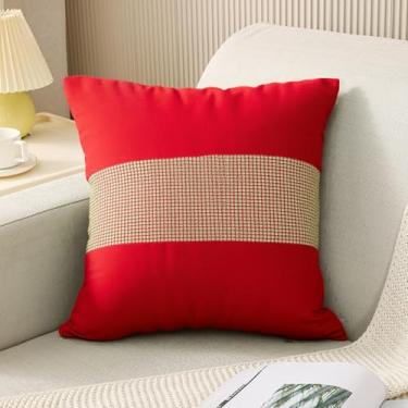 Imagem de Fronha decorativa de diamante dourado de alta qualidade com padrão geométrico para sofá, sofá, quarto, hotel (vermelho)