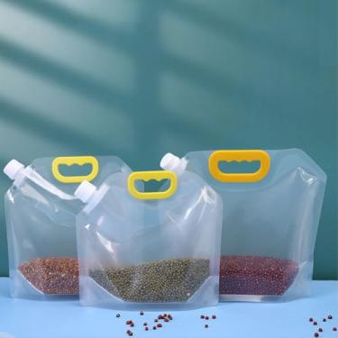 Imagem de 3 unidades de bolsa transparente de armazenamento de grãos, armazenamento de recipientes de cereais com bico e alça (1,5/2,5/5L)