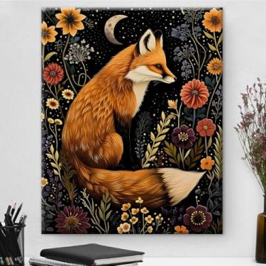 Imagem de Arte de parede botânica de raposa vermelha vintage emoldurada - Decoração de parede com flores escuras Academia para sala de estar quarto casa 20 x 25 cm