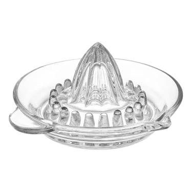 Imagem de Espremedor Manual de Vidro Transparente 14 cm Vidro Grosso Reforçado CASAMILU - para uso diário, perfeito para espremer limão, laranja e outros cítricos de forma prática e rápida.
