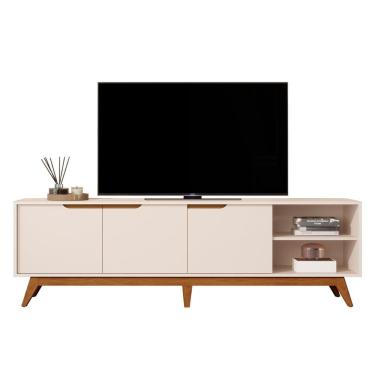 Imagem de Rack Bancada Tucumã 1.8 Tv Até 75 Pol. Pés De Madeira Maciça Off White