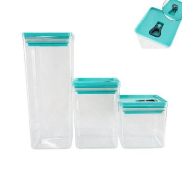 Imagem de Kit Organizador Hermético Dubai Com 3 Potes Praticidade E Organização Para Sua Cozinha Verde
