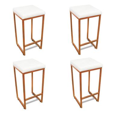 Imagem de Banqueta Alta Para Cozinha Industrial Kit 4 Nick Bronze E Sintético Branco D03 - D'rossi