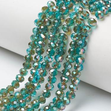 Imagem de 85 peças 6 x 5 mm Rondelle contas de vidro galvanizadas meio arco-íris facetadas para colar, pulseira, brinco, artesanato, apanhador de sol, faça você mesmo, joias, acessórios, furo de 1 mm, turquesa