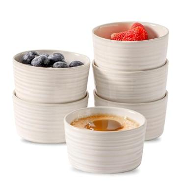 Imagem de Hasense Conjunto de 6 tigelas de cerâmica para ramekins de 118 ml, mini assadeiras para pudim de suflê, molho de servir, creme, sorvete, branco com infusão de argila