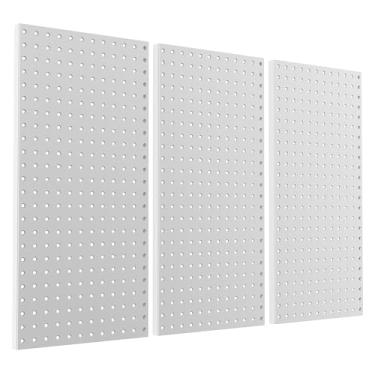 Imagem de Pegboard Smith Painéis de metal de 30,5 x 61 cm, pacote com 3 quadros organizadores de ferramentas cinza montados na parede, placa de armazenamento de ferramentas resistentes para garagem, bancada de