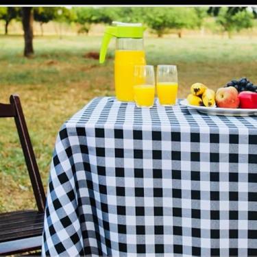 Imagem de Toalha de Mesa Xadrez Decorativa para Piquenique e Refeições - Retangular e Redonda - Diversos Tamanhos e Cores (preto,6 cadeiras)