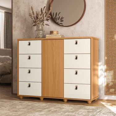 Imagem de Cômoda Larissa com 8 Gavetas Móveis Albatroz, Carvalho Grife Off White