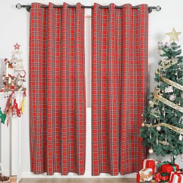 Imagem de Bentrilisa 2 peças de cortinas xadrez xadrez escocesas escocesas listradas vintage cortina de janela painel de filtro de luz cortinas com ilhós de casa de fazenda para férias de inverno, sala de estar