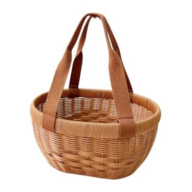 Imagem de Bothyi Cesta de compras em imitação de vime, leve, feita à mão, com alça, ideal para armazenar alimentos, piqueniques, acampamentos e decoração de casa.