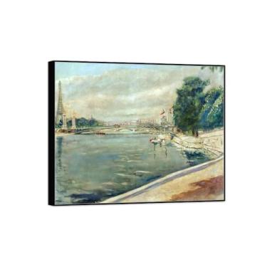 Imagem de BMZFYBS Imagem de arte de parede de paisagem - impressões em tela vintage - ponte 4 - pintura de moldura preta para sala de estar decoração de casa de fazenda 70 x 85 cm 27 x 33 pol