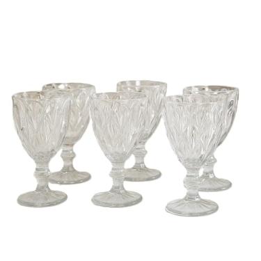 Imagem de Jogo de Taças de Vidro Diamante, 6 Peças, Transparente, 340ml, Design Facetado, Base Decorada, 17cm Altura x 9,2cm Diâmetro