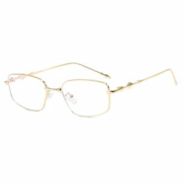 Imagem de JRLLFD Óculos de sol femininos com armação de metal, retrô, para dirigir ao ar livre, UV400 (dourado transparente)