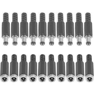 Imagem de 10 pares de soquete CC 5,5 mm x 2,1 mm fêmea DC barril jack solda conectores CC 5,5 x 2,1 mm plugue de alimentação DC macho fêmea soquete porca montagem em painel conector adaptador de alimentação CC