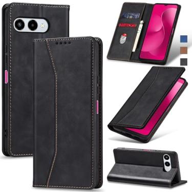 Imagem de Jasonyu Flip Carteira Capa para T-Mobile Revvl 8,Capinha Folio Magnética de Couro com Suporte para Cartão,Suporte para Chute - Protetora Durável de TPU à Prova de Choque para Telefone,Preto
