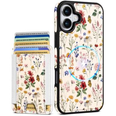 Imagem de Shorogyt Capa carteira para iPhone 17 – Serve para 7 cartões, compatível com Magsafe Suporte magnético destacável para cartão de crédito de couro bonito capa de telefone feminina meninas para Apple 17