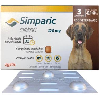 Imagem de Simparic 40 A 60 kg 120mg 3 Comprimidos Mastigáveis Palatáveis Pulgas 