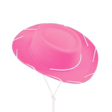 Imagem de Chapéu de cowboy para - Chapéu de fazendeiro ocidental de feltro macio com cordão de queixo, acessório de fantasia do Velho Oeste Rosa