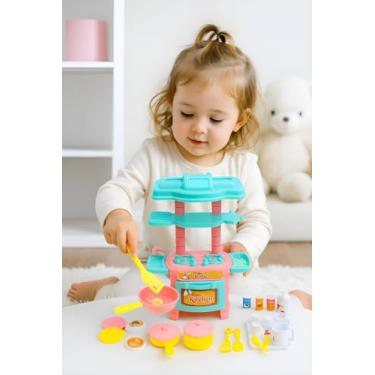 Imagem de Cozinha Infantil De Brinquedo Completa Com Acessórios Diversos Cores Rosa e Azul para Desenvolvimento Lúdico