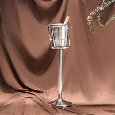 Imagem de Balde de gelo de aço inoxidável bicamada preservação do calor isolamento frio bonito KTV champanhe vinho tinto cerveja gelo bloco de gelo balde comercial (prateado, alça prata e B)