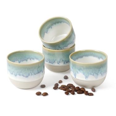 Imagem de ZEBERBO Conjunto de 4 xícaras de café expresso de cerâmica, canecas de café expresso de parede dupla para copos Nespresso, xícaras de café expresso com vidros especiais para máquina (gradiente verde