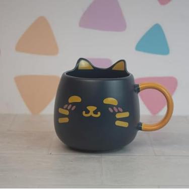 Imagem de Caneca de Porcelana com Design de Gatinho, Preta, com Orelhas Decorativas, 450ml