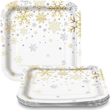 Imagem de Pratos de festa quadrados de floco de neve prata e ouro, 8 quilates