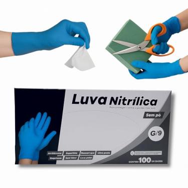 Imagem de Luva Nitrilica Azul Linha Super Premium Totalmente Sem Pó Antiderrapante Moderna Com 100 Unidades Descartável | P M ou G (P)