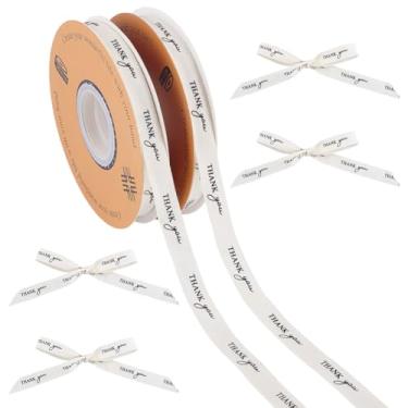 Imagem de HOBBIESAY Fitas de algodão bege de 1,27 cm (1/5.1 cm) Fita impressa de agradecimento para embrulho de presente com rolo de fita macia impressa de agradecimento para artesanato faça você mesmo