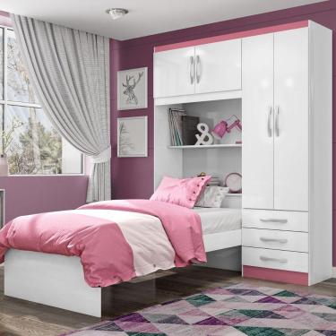 Imagem de Roupeiro Com Cama Lisboa 4 Portas Branco-pink